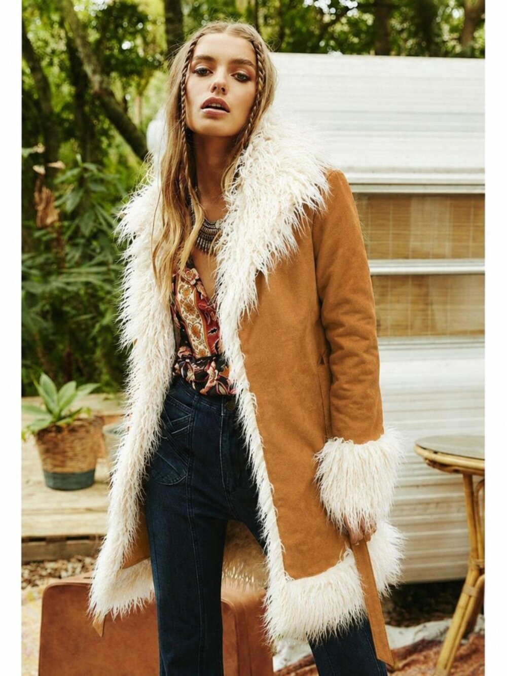 🦋🔥💋UBER GORGE!💋🦋🔥70's INSPIRED FAUX SUEDE & MONGOLIAN FUR PENNY LANE COAT